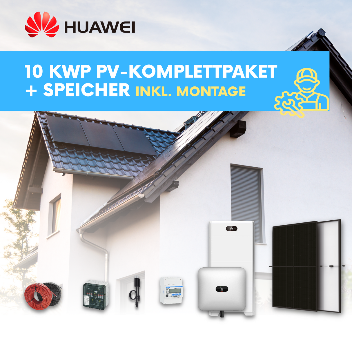 HUAWEI 10 kWp Photovoltaikanlage inkl. Speicher mit Montage 